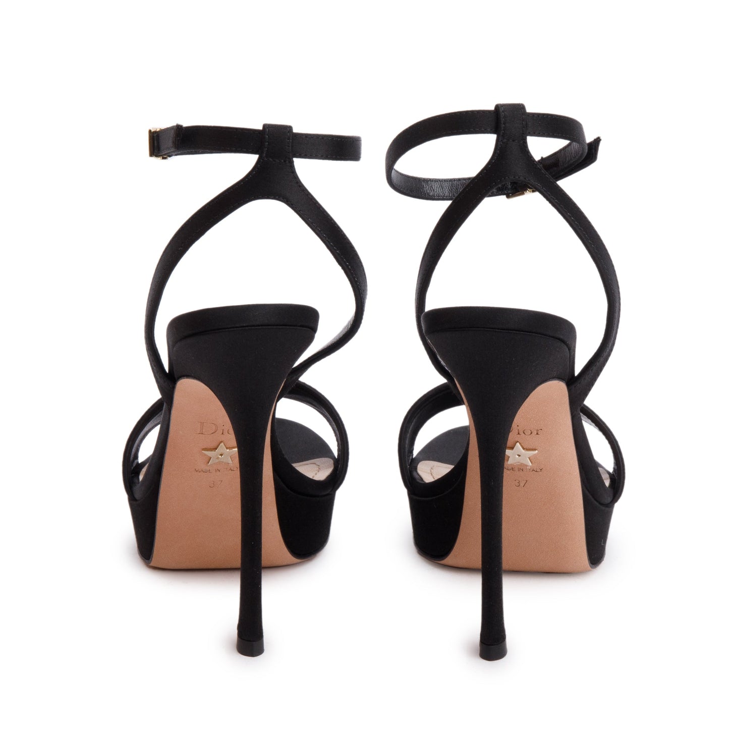 Christian Dior Black Embroidered Satin Lambskin Leather Dway Heeled Sandals, Size 37