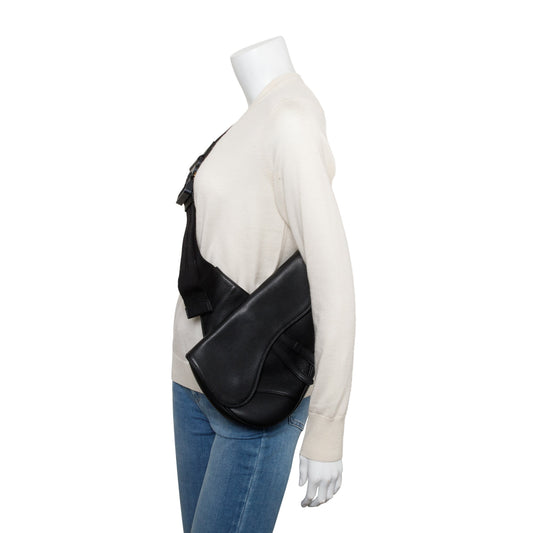 Christian Dior Black Grained Calfskin Leather Saddle Bag