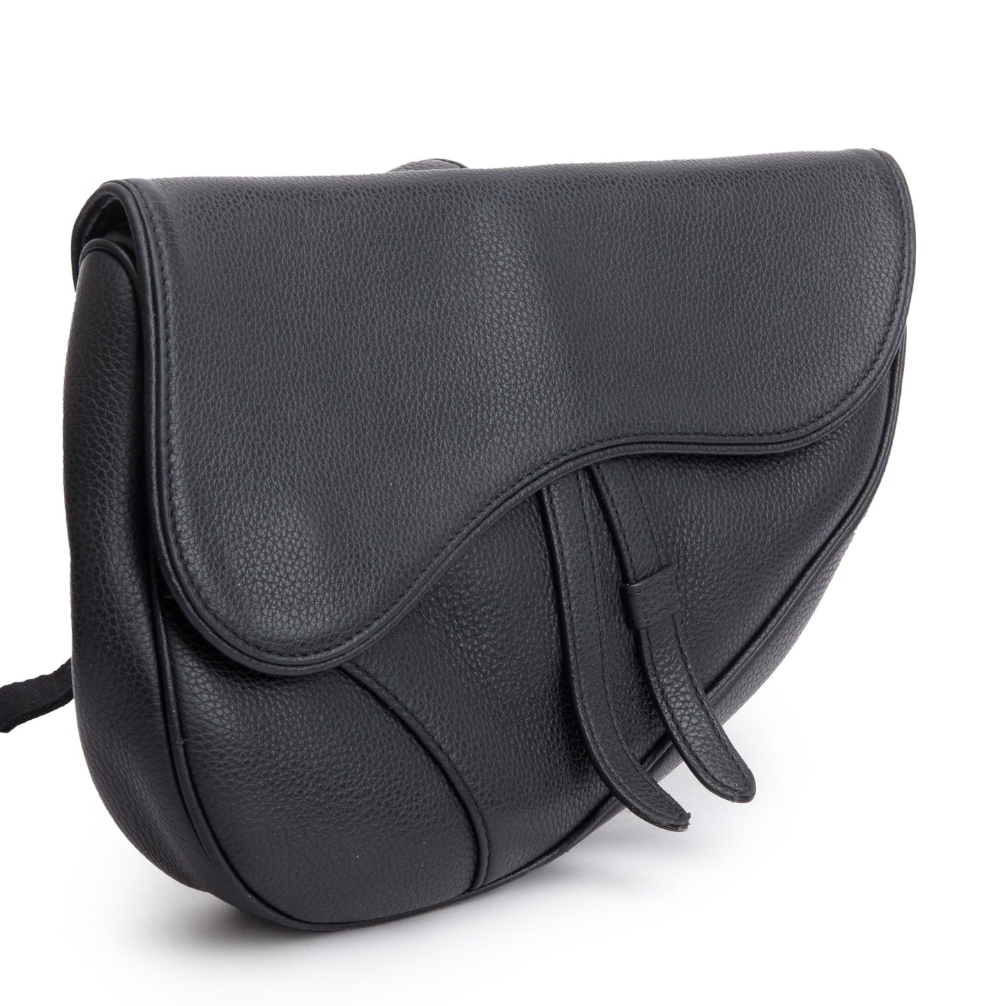 Christian Dior Black Grained Calfskin Leather Saddle Bag