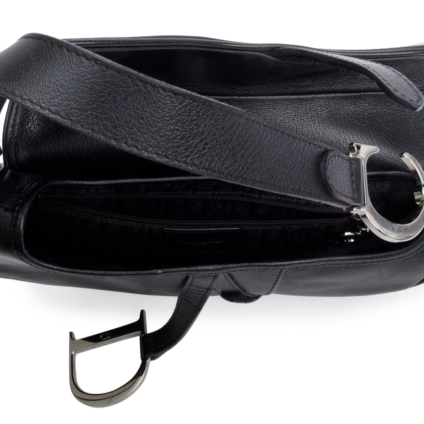 Christian Dior Black Grained Calfskin Leather Saddle Bag