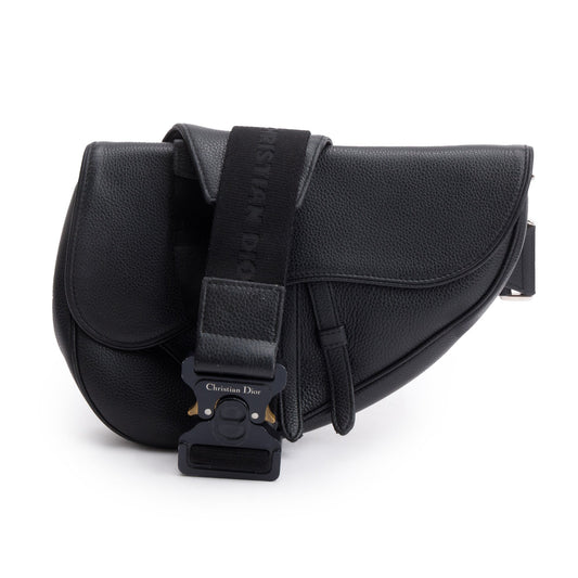 Christian Dior Black Grained Calfskin Leather Saddle Bag