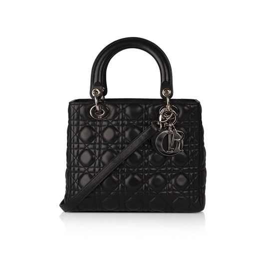 Christian Dior Black Lambskin Medium Lady Dior Bag