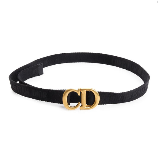 Christian Dior Black Logo Jacquard Canvas Saddle Belt with 'CD Icon' Buckle