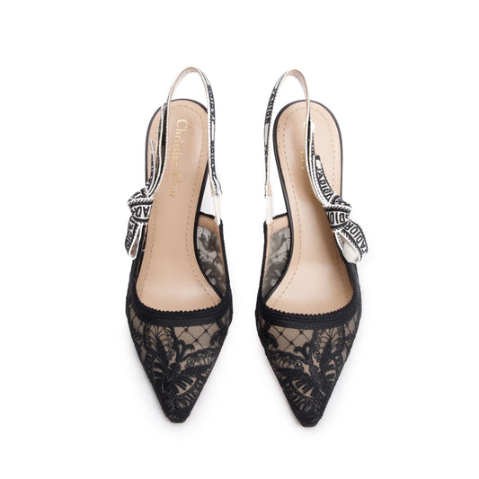 Christian Dior Black Mesh Chardons Embroidery J'Adior Slingback Pumps, Size 37