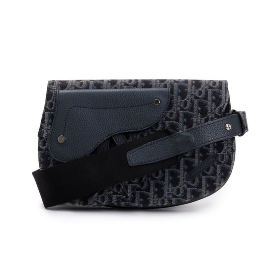 Christian Dior Black Oblique Jacquard Saddle Pouch