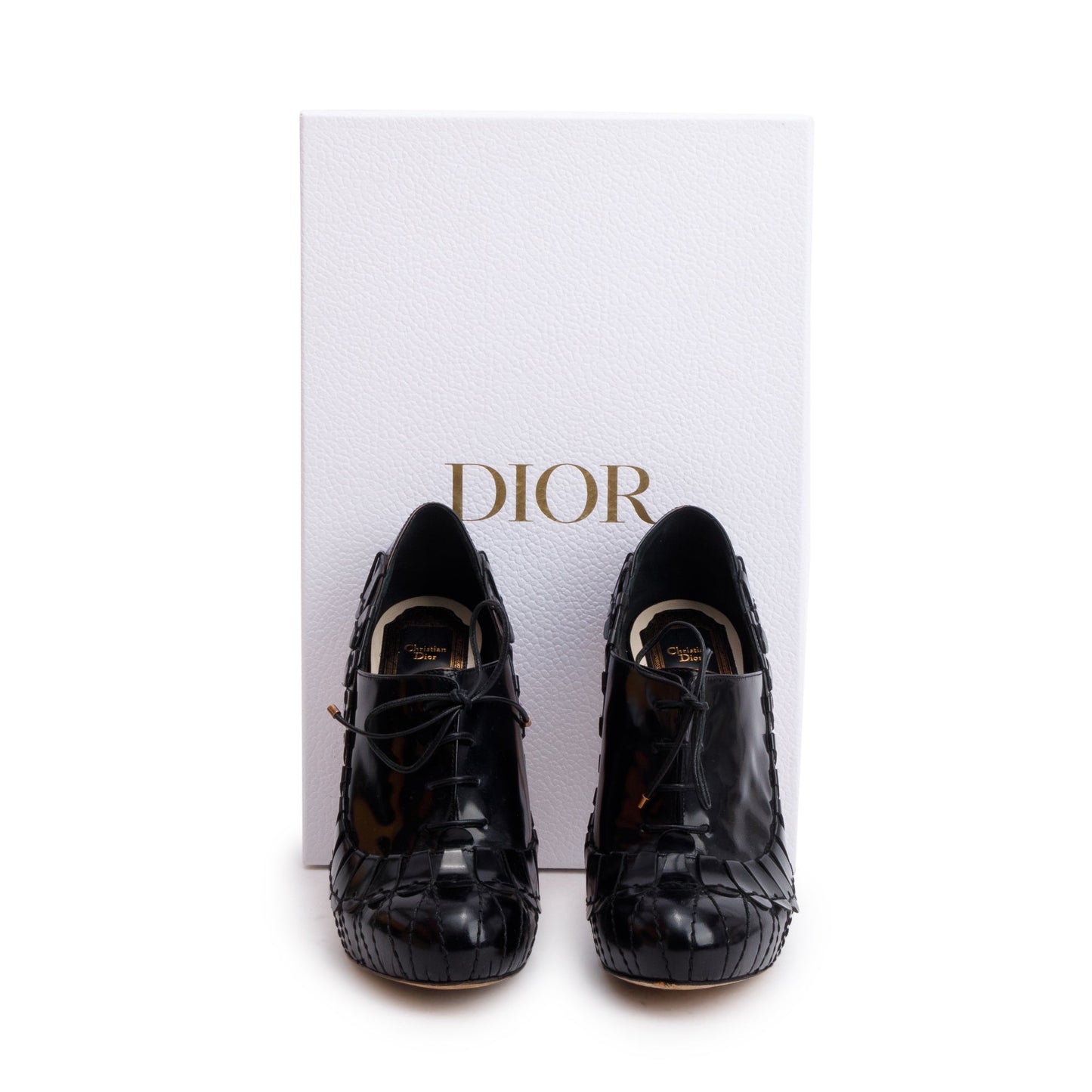 Christian Dior Black Patent Leather Bootie Pumps, Size 36
