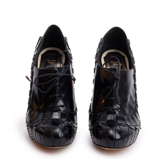Christian Dior Black Patent Leather Bootie Pumps, Size 36
