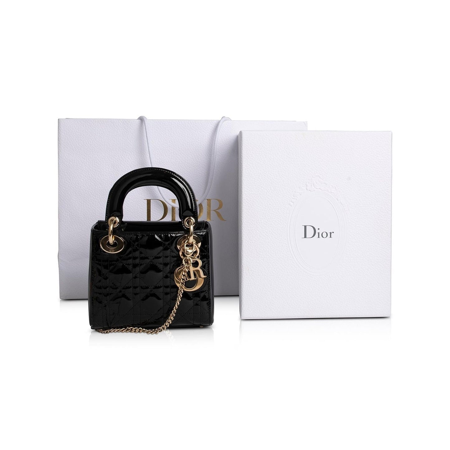Christian Dior Black Patent Mini Lady Dior Bag