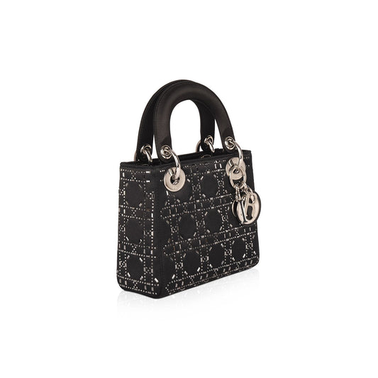 Christian Dior Black Strass Cannage Satin Mini Lady Dior Bag