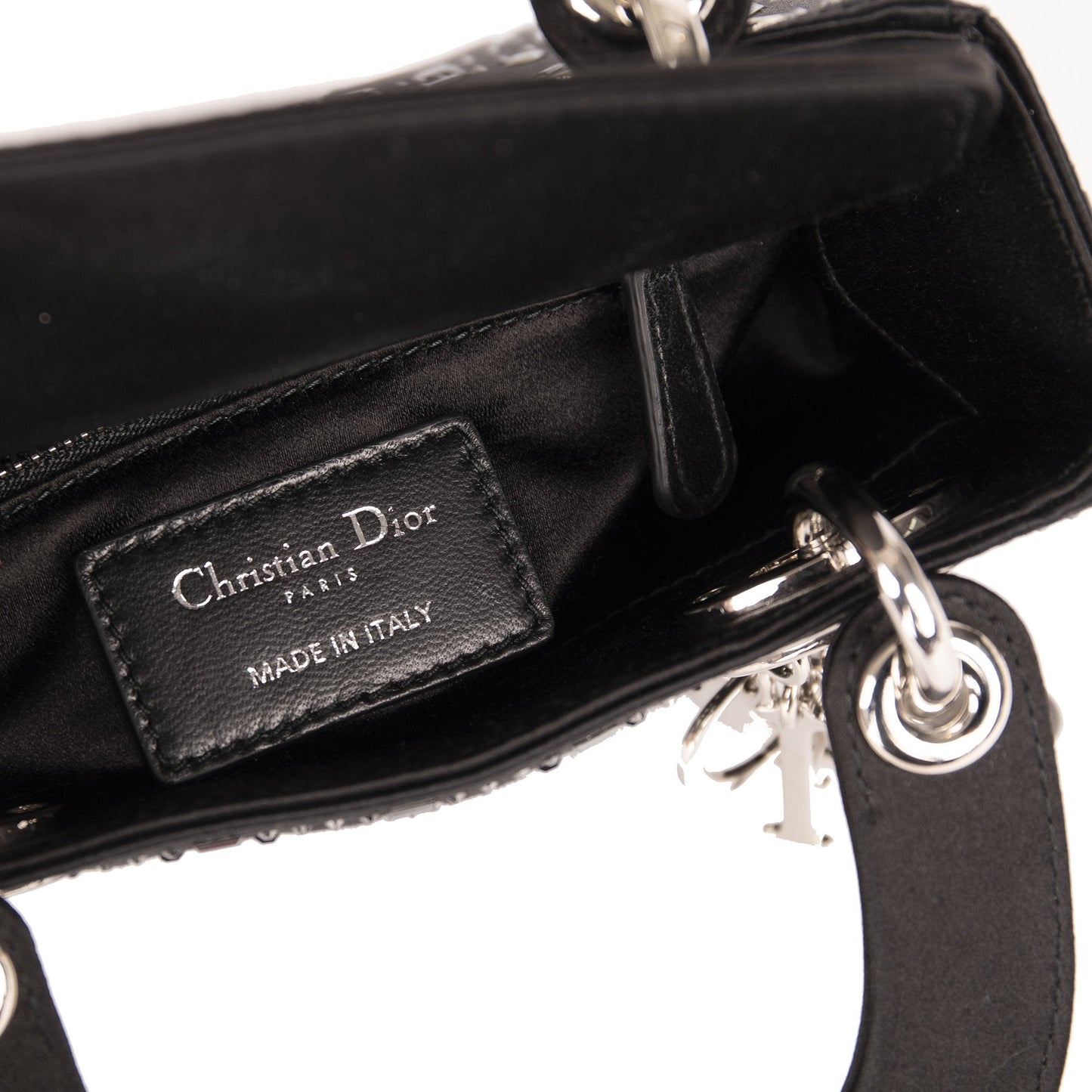 Christian Dior Black Strass Cannage Satin Mini Lady Dior Bag