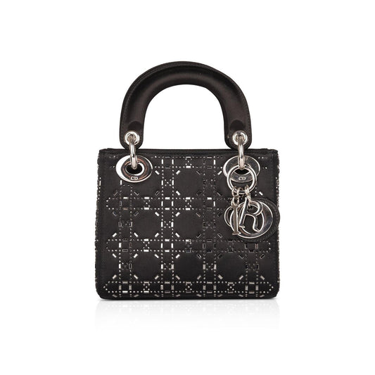 Christian Dior Black Strass Cannage Satin Mini Lady Dior Bag