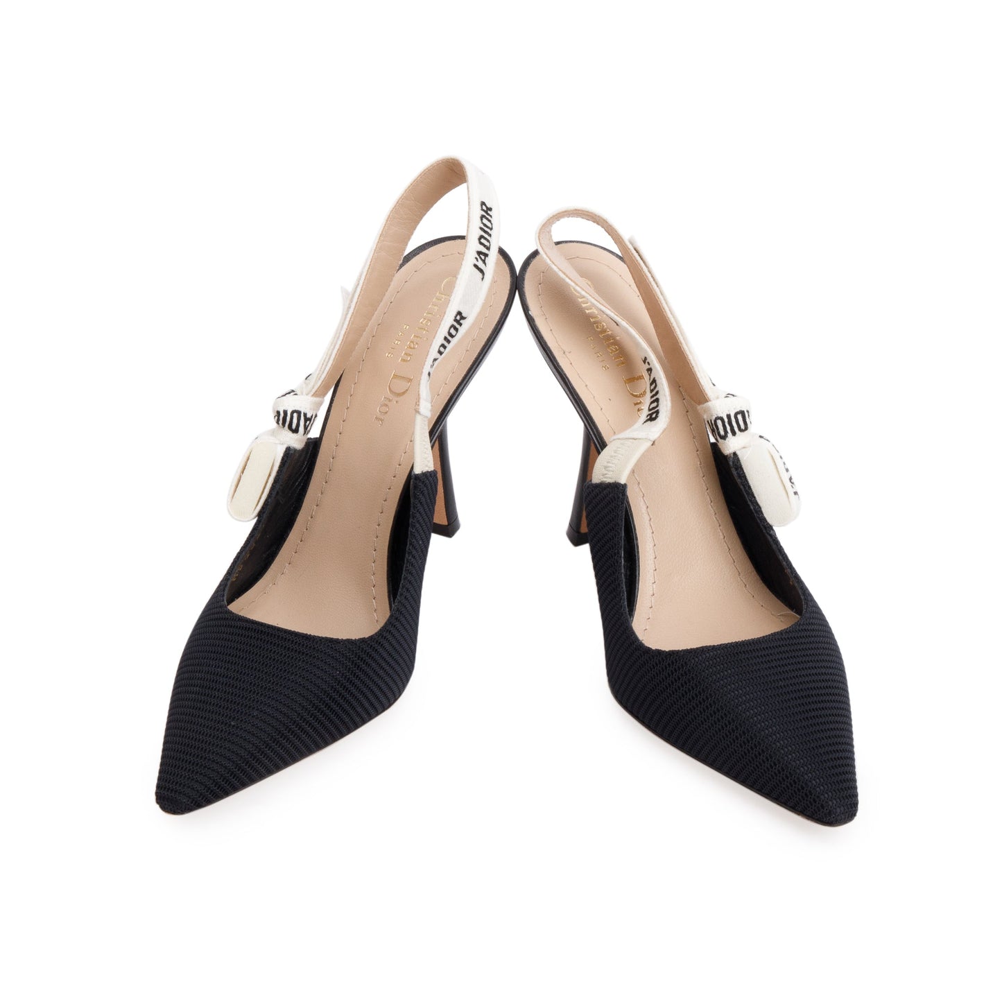 Christian Dior Black Technical Fabric Embroidery J'Adior Slingback Pumps, Size 37.5