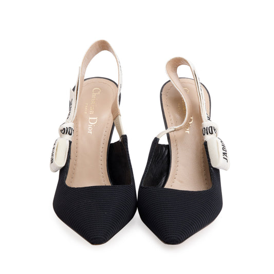 Christian Dior Black Technical Fabric Embroidery J'Adior Slingback Pumps, Size 37.5
