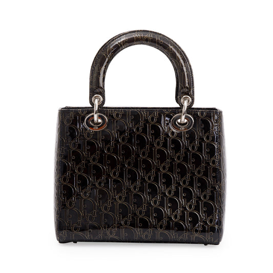 Christian Dior Black Ultimate Embossed Patent Leather Medium Lady Dior Bag