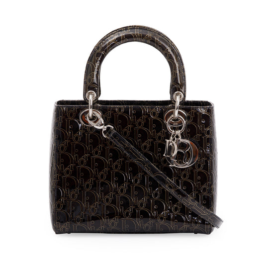 Christian Dior Black Ultimate Embossed Patent Leather Medium Lady Dior Bag