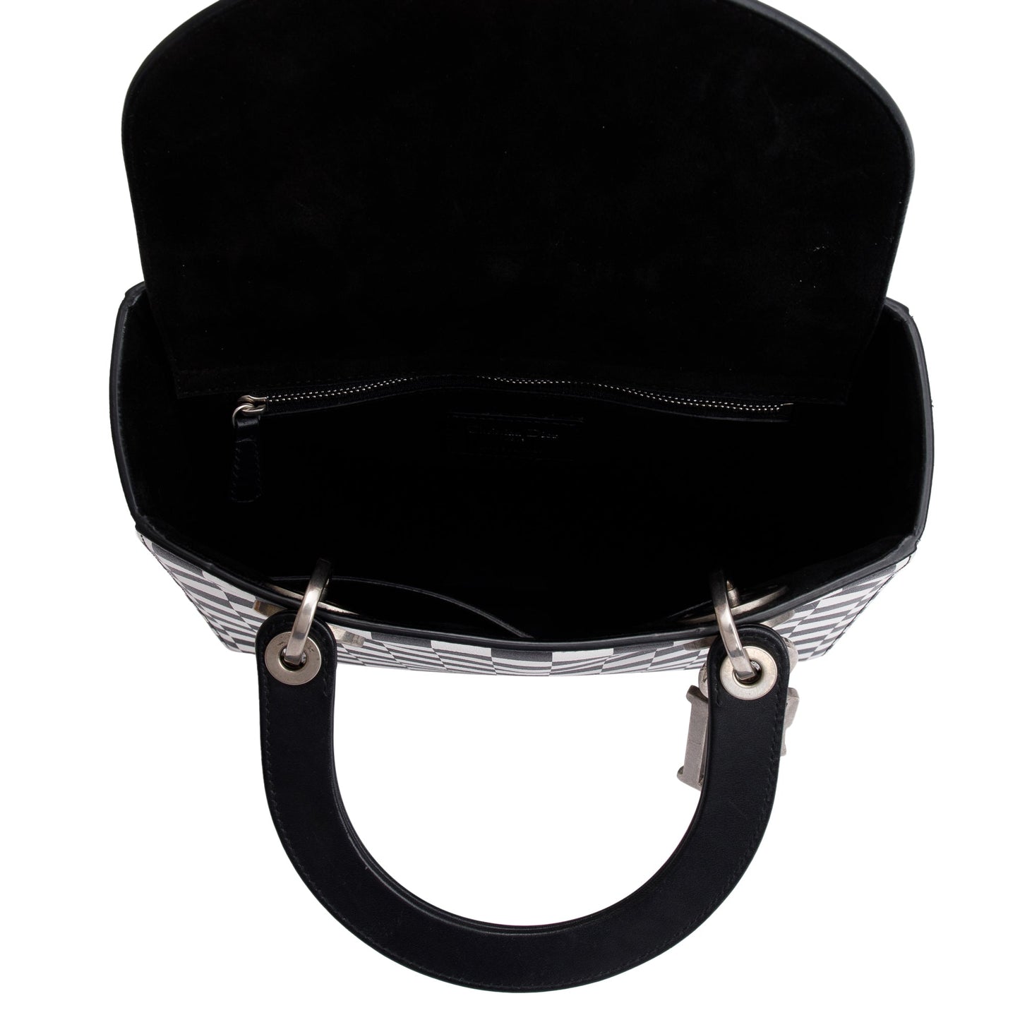 Christian Dior Black & White Check Print Leather Medium Lady Dior Bag