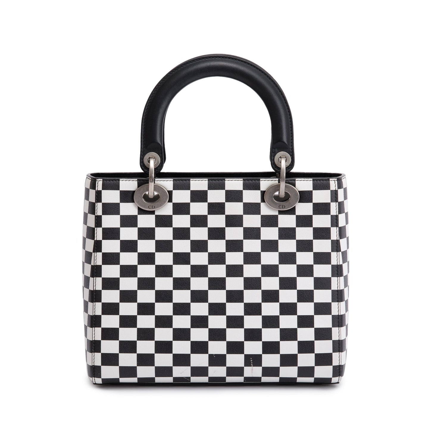 Christian Dior Black & White Check Print Leather Medium Lady Dior Bag