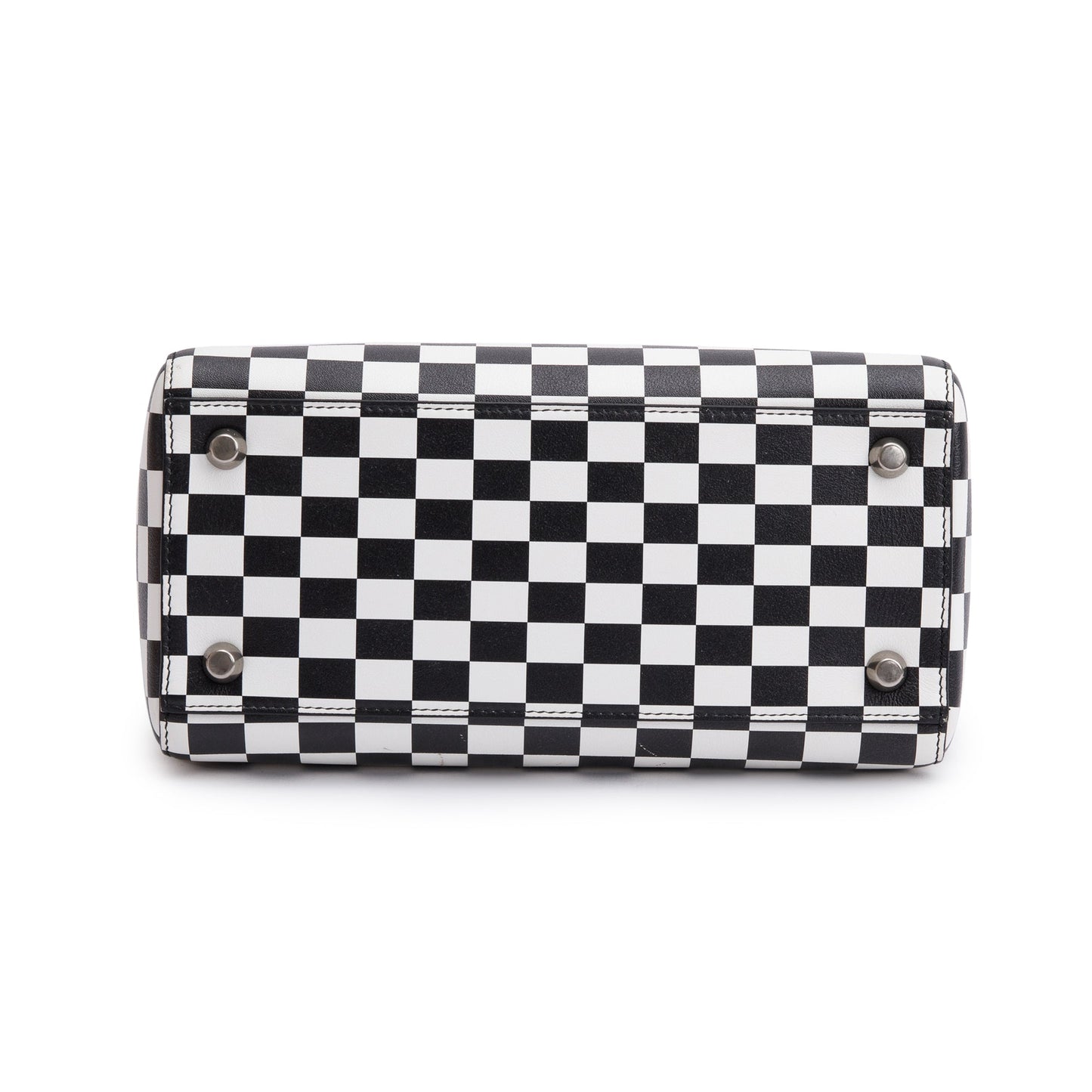 Christian Dior Black & White Check Print Leather Medium Lady Dior Bag