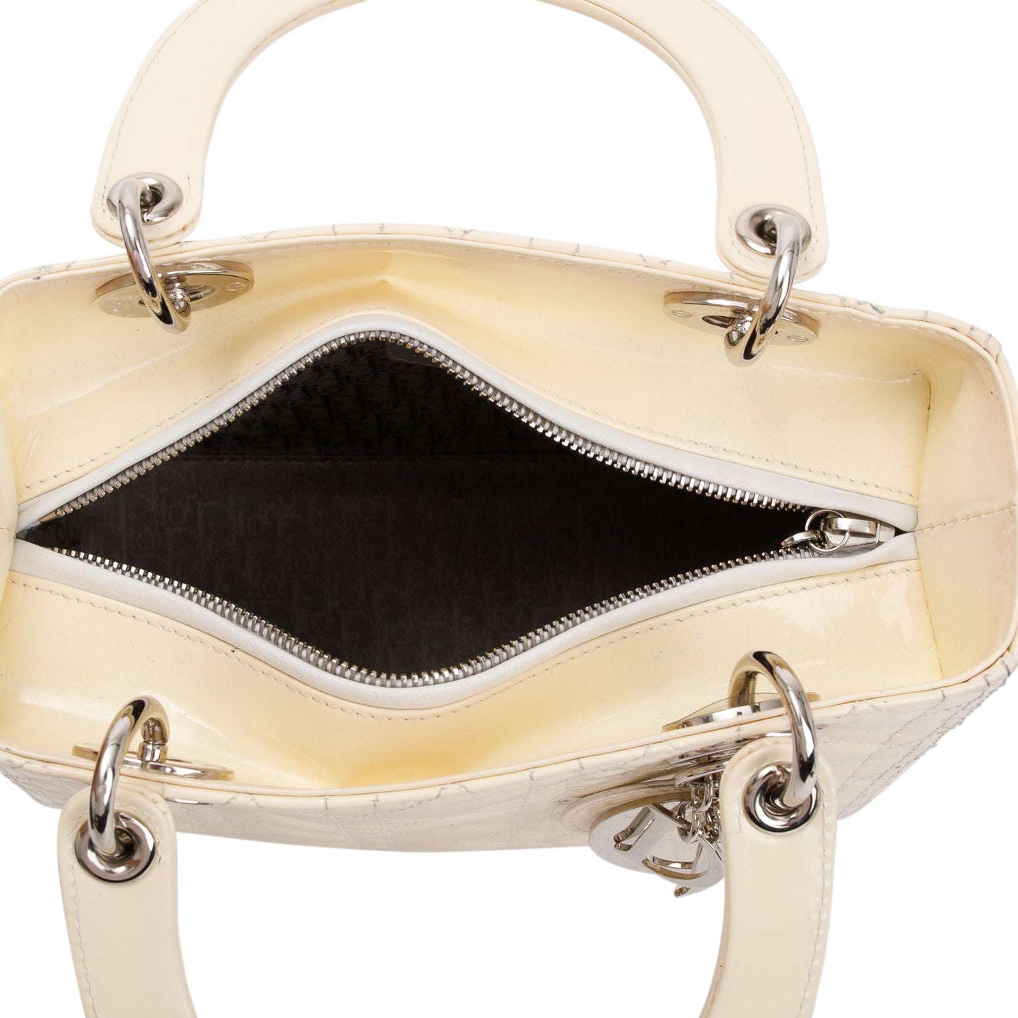 Christian Dior Creme Patent Leather Medium Lady Dior Bag
