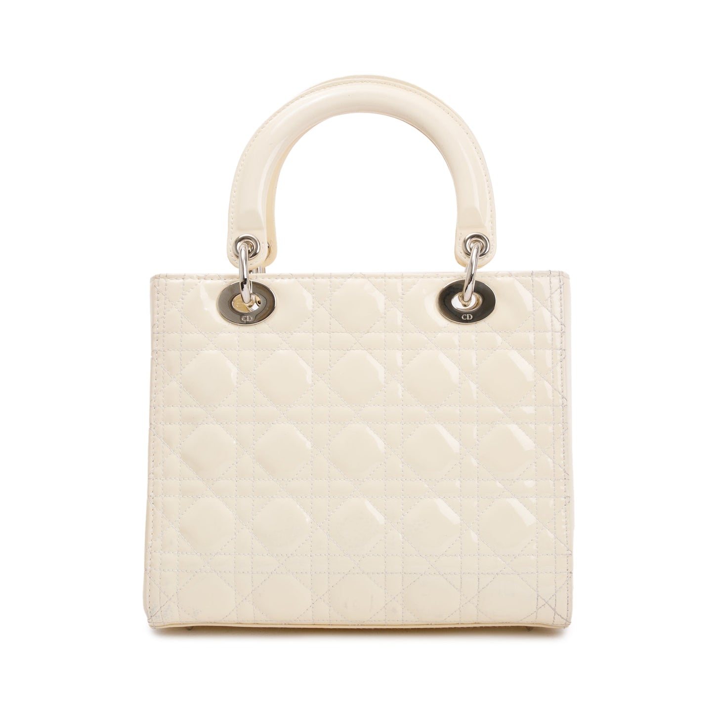 Christian Dior Creme Patent Leather Medium Lady Dior Bag