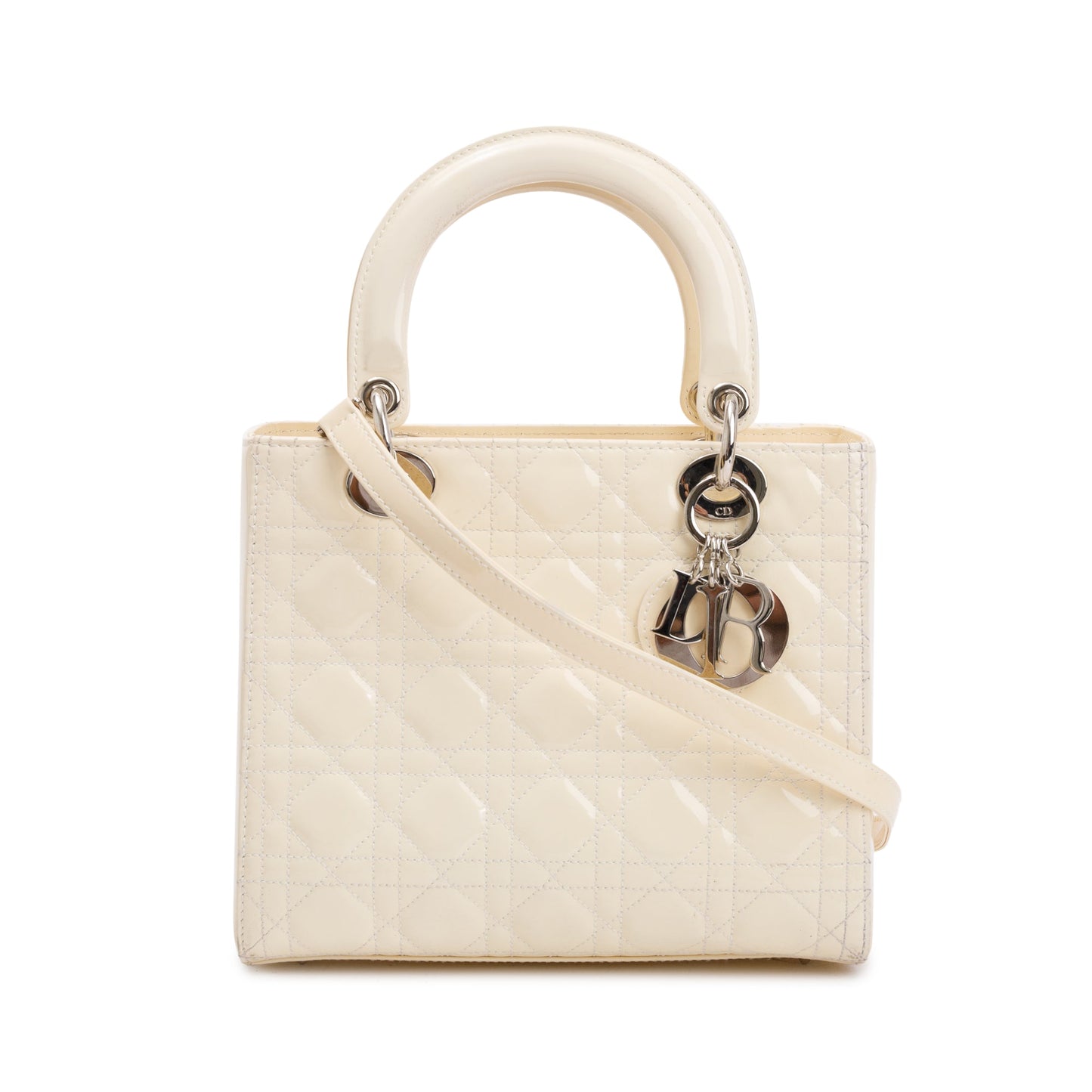 Christian Dior Creme Patent Leather Medium Lady Dior Bag