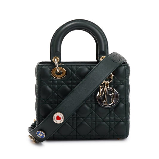 Christian Dior Green Cannage Lambskin Leather Small Lady Dior My Abcdior Bag