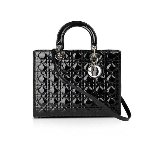 Christian Dior Large Patent Leather Lady Dior Bag