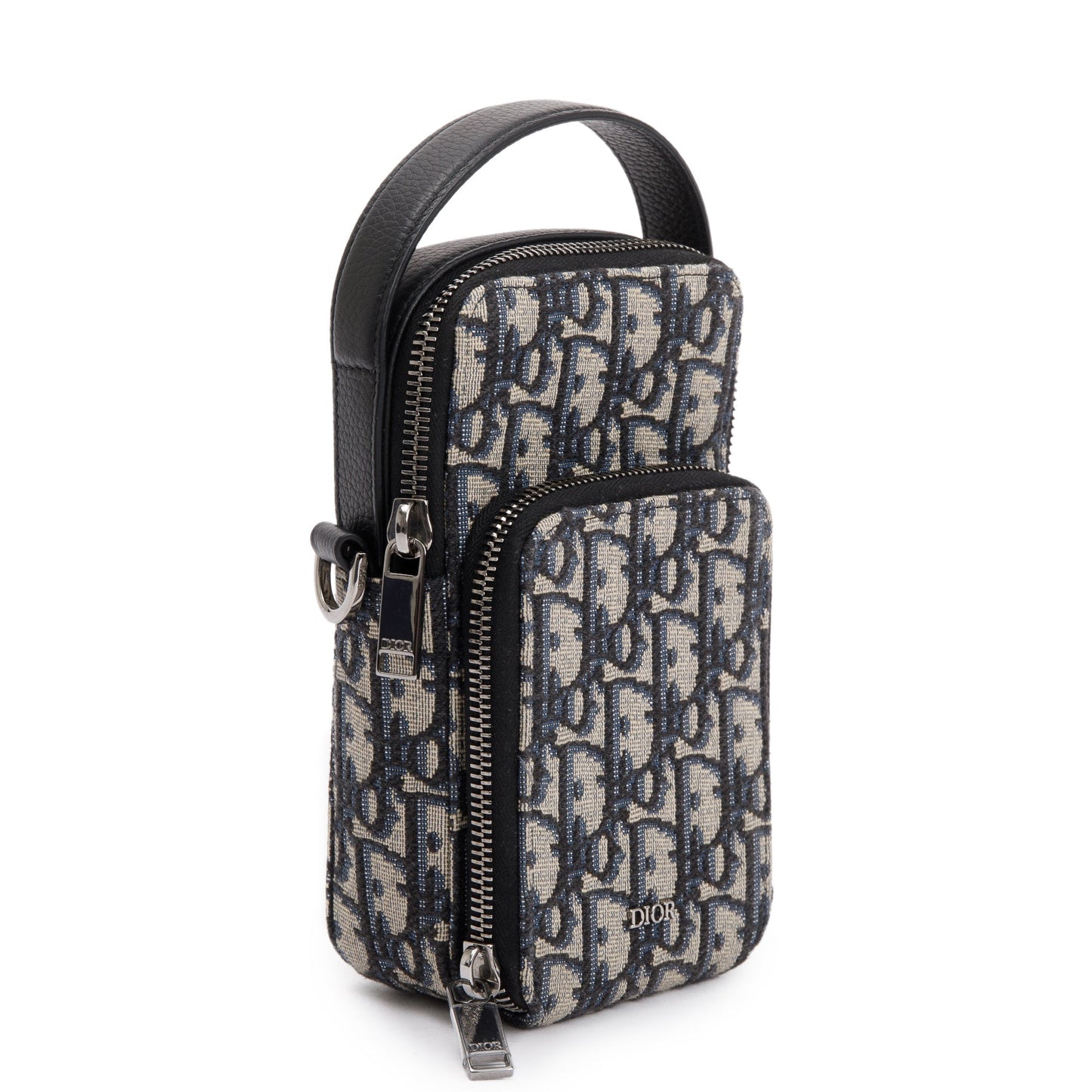 Christian Dior Men 2022 Beige & Black Oblique Jacquard Micro Rider Crossbody Pouch