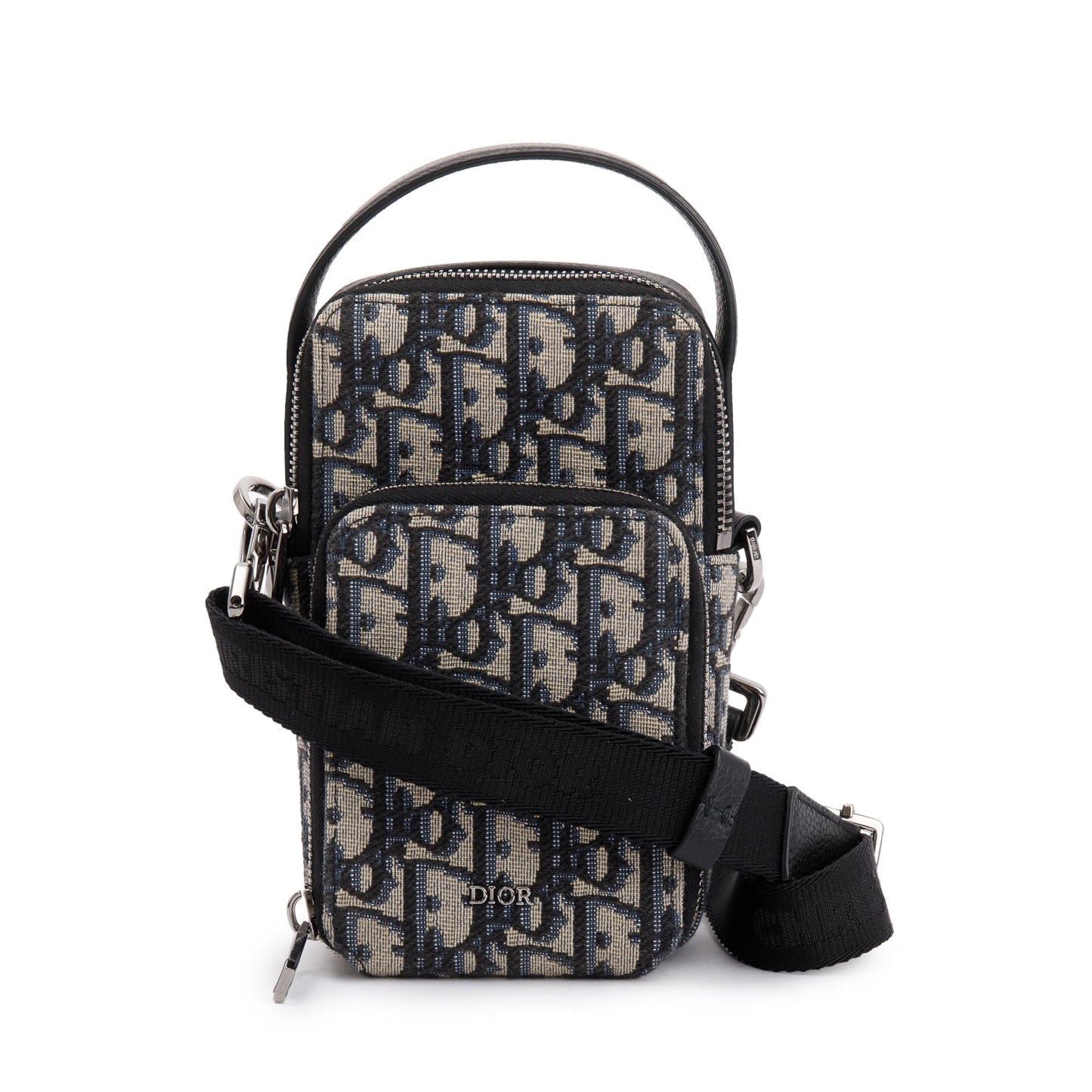Christian Dior Men 2022 Beige & Black Oblique Jacquard Micro Rider Crossbody Pouch