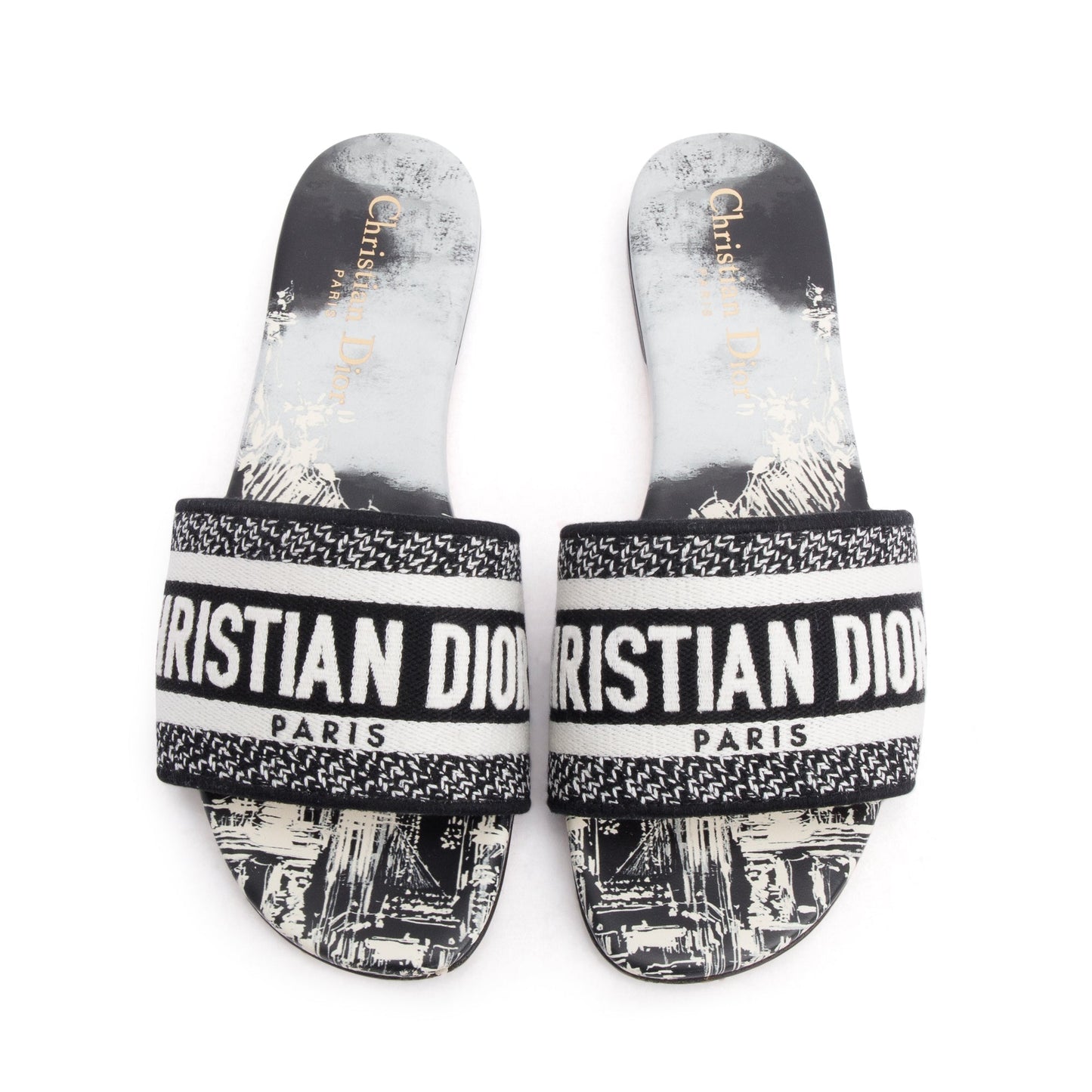 Christian Dior Navy Embroidered Cotton Dway Slide, Size 35
