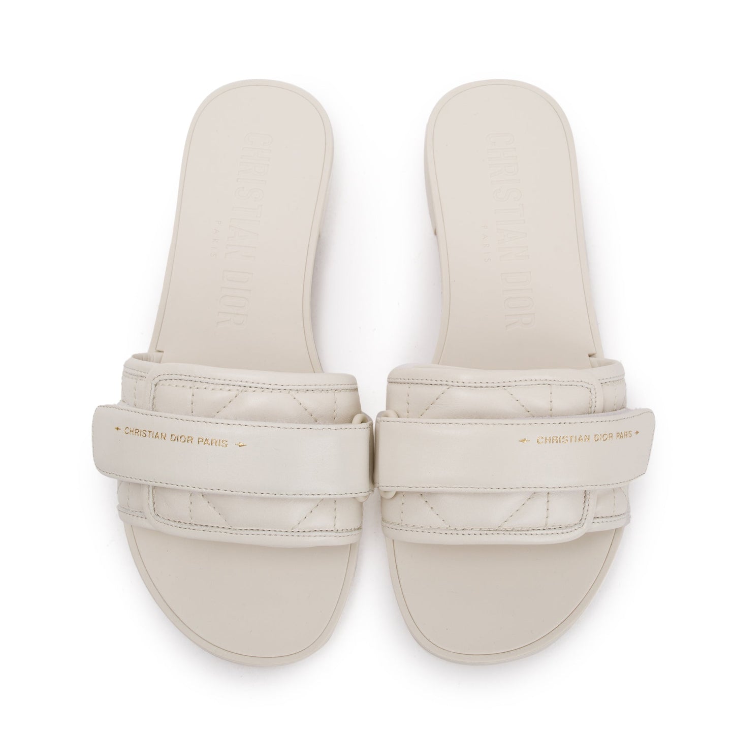 Christian Dior Off White Cannage Quilted Leather Dio(r)evolution Slide, Size 35