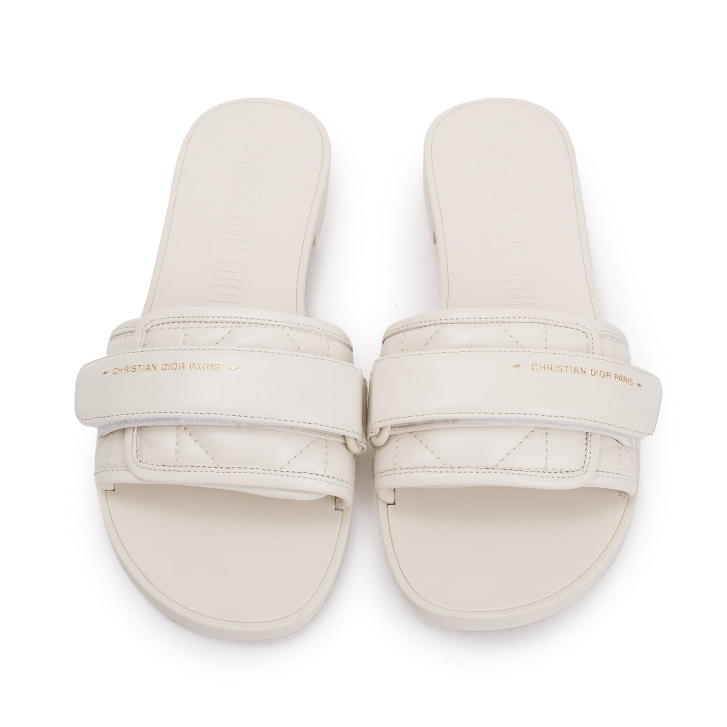 Christian Dior Off White Cannage Quilted Leather Dio(r)evolution Slide, Size 35
