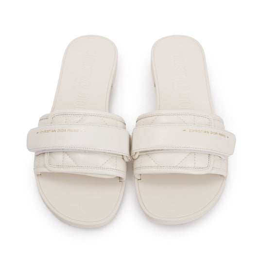 Christian Dior Off White Cannage Quilted Leather Dio(r)evolution Slide, Size 35