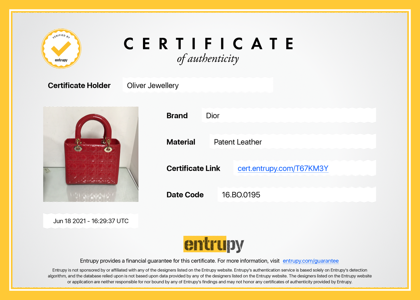 Christian Dior Patent Leather Medium Lady Dior Bag