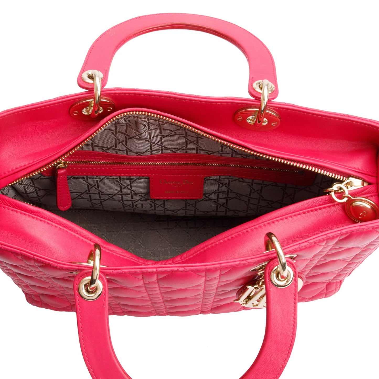 Christian Dior Pink Cannage Leather Large Lady Dior Bag