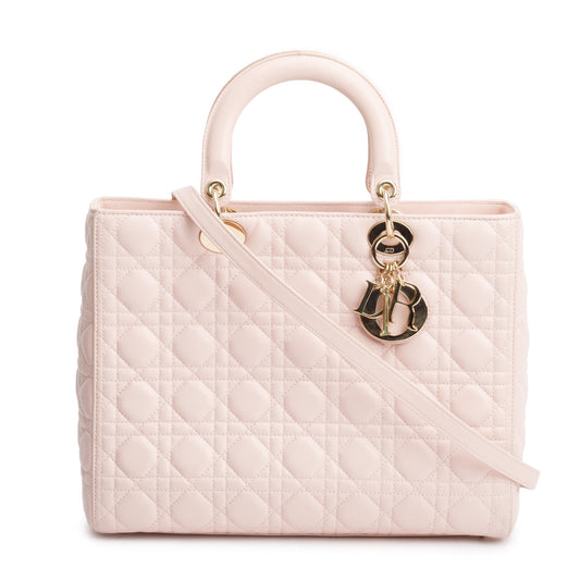 Christian Dior Pink Cannage Leather Large Lady Dior Bag