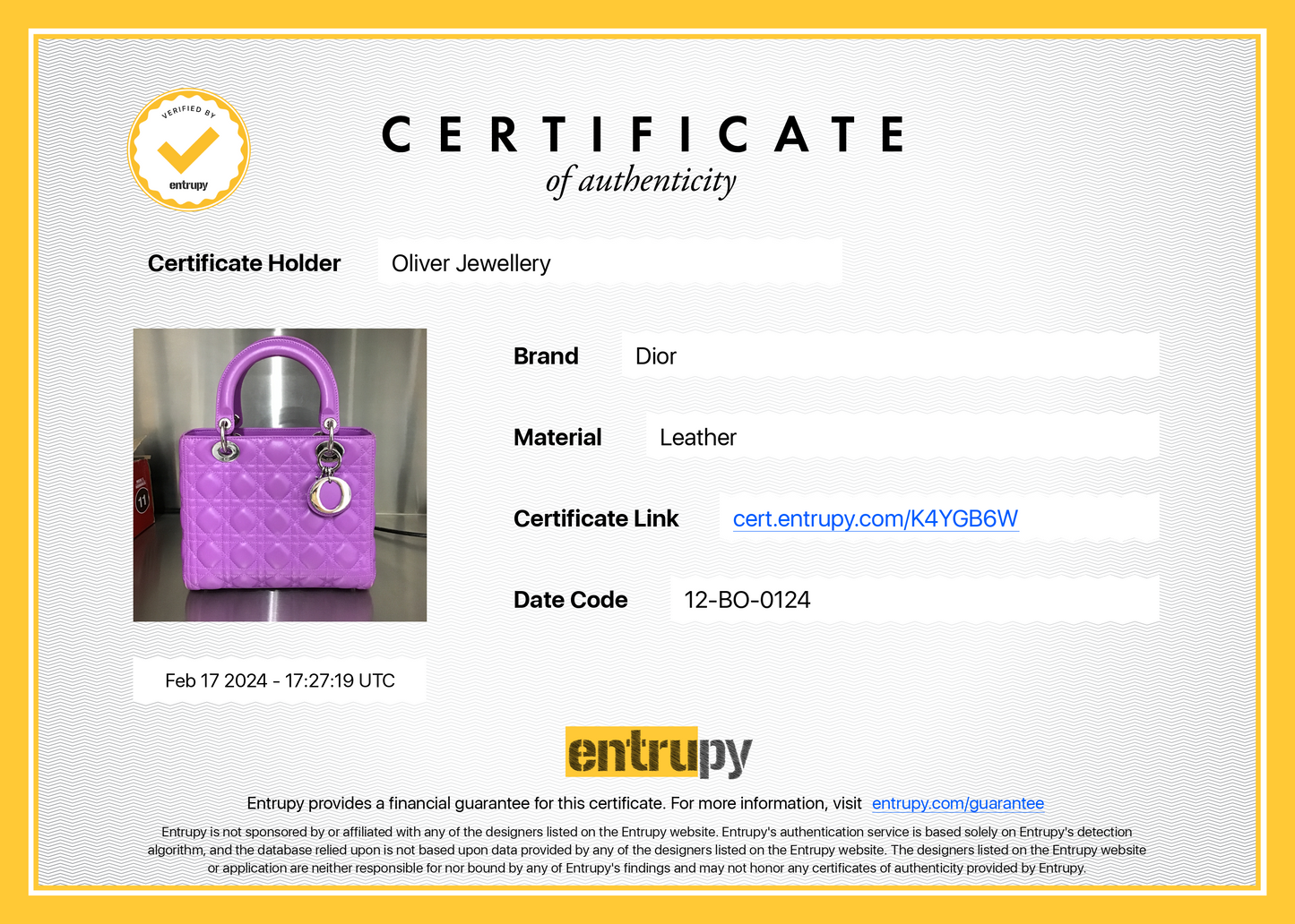 Christian Dior Purple Cannage Lambskin Leather Medium Lady Dior Bag