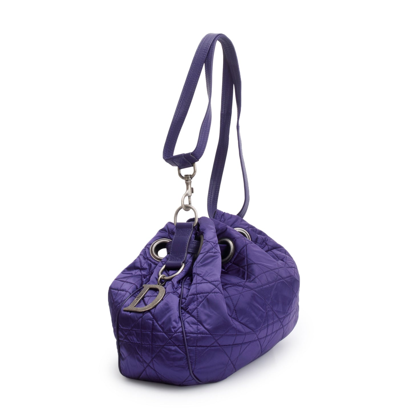Christian Dior Purple Satin Cannage Drawstring Bag