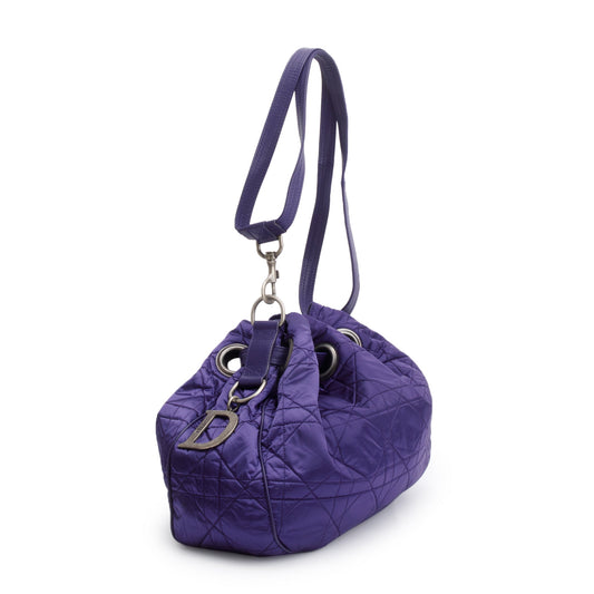 Christian Dior Purple Satin Cannage Drawstring Bag