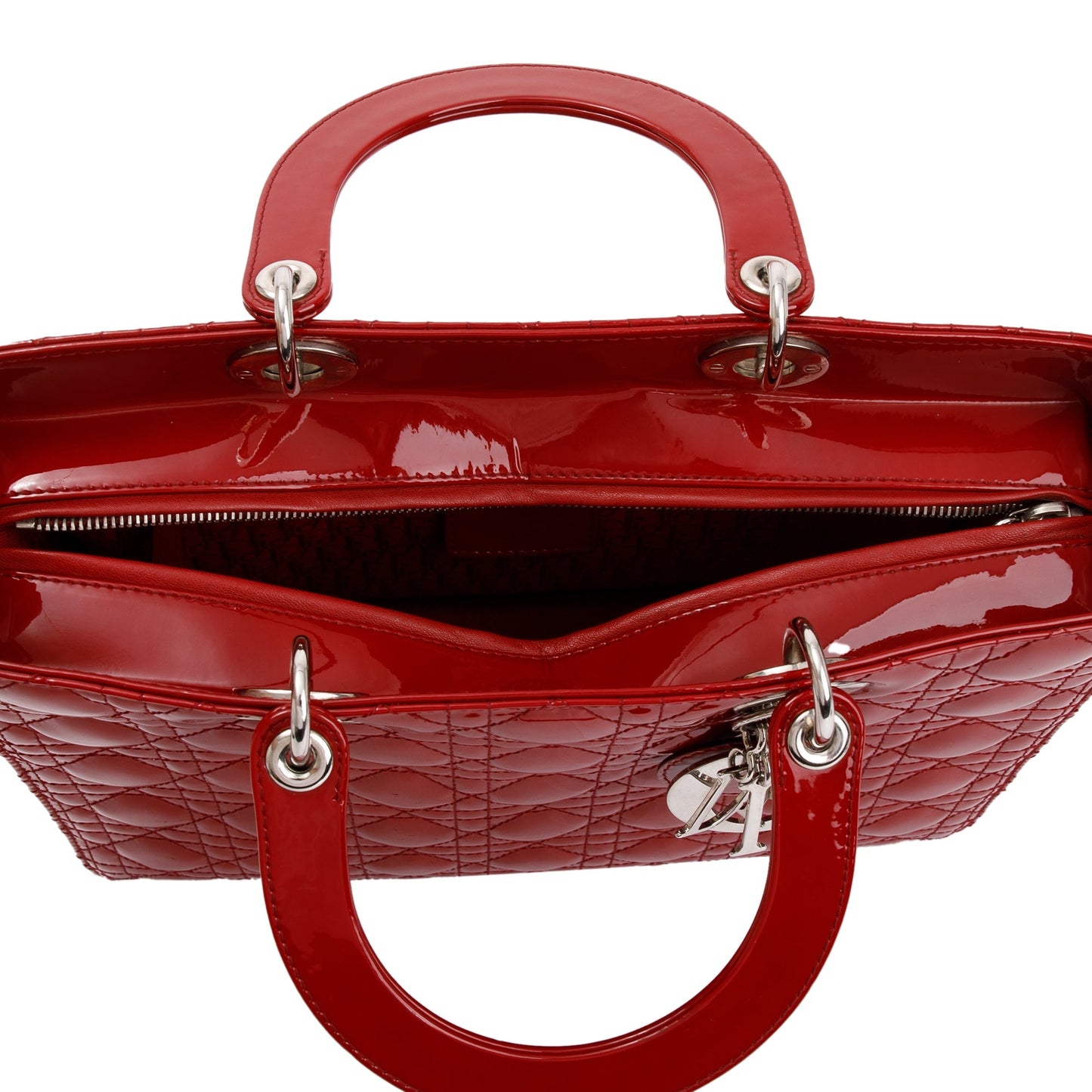 Christian Dior Red Patent Leather Large Lady Dior Bag