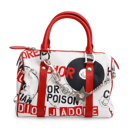 Christian Dior Red/White Printed Canvas Hardcore Boston Pierced Bag