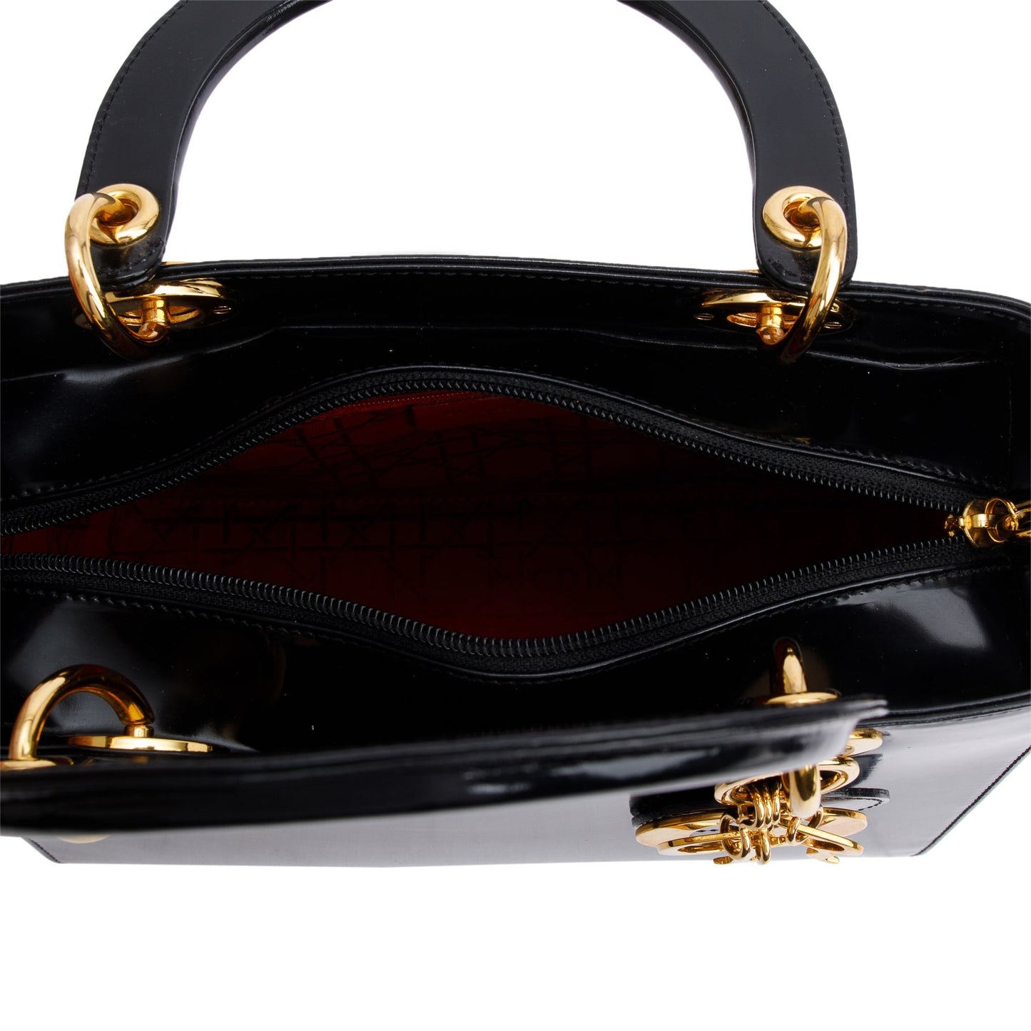 Christian Dior Vintage Black Patent Leather Medium Lady Dior Bag