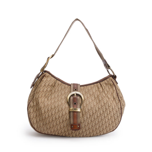 Christian Dior Vintage Brown Diorissimo Canvas Buckle Hobo Bag