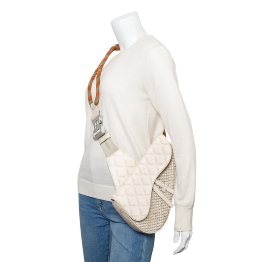 Christian Dior White CD Diamond Coated Canvas Nautic Saddle Crossbody Bag
