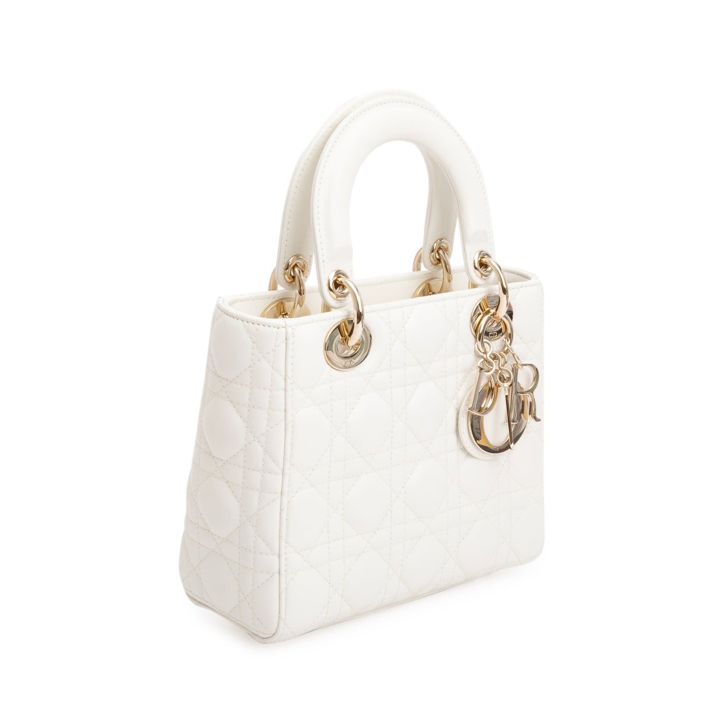 Christian Dior White Cannage Leather Small Lady Dior Bag