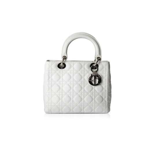 Christian Dior White Medium Lady Dior Bag
