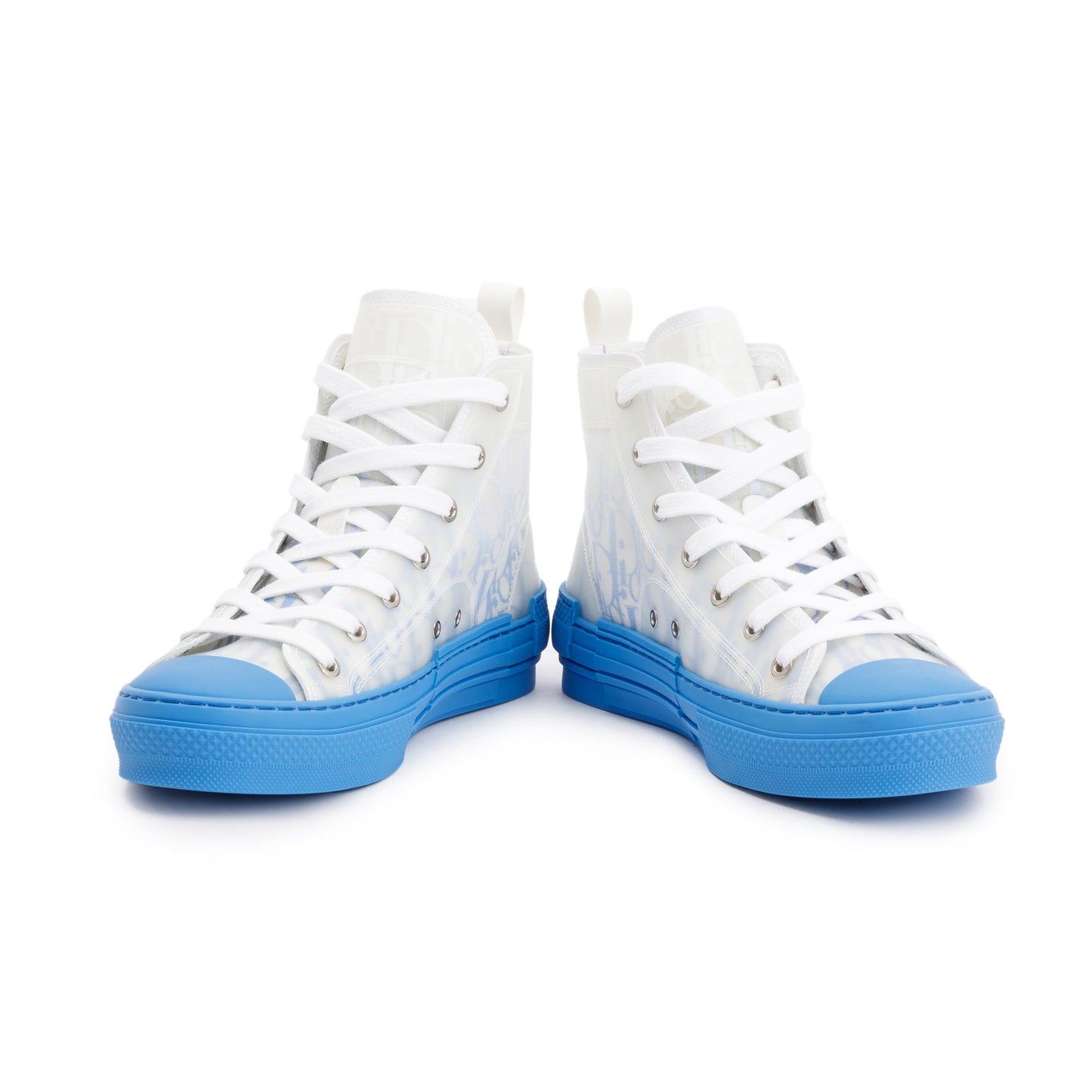 Christian Dior White/Blue Oblique Canvas B23 High-Top Sneakers, Size 38