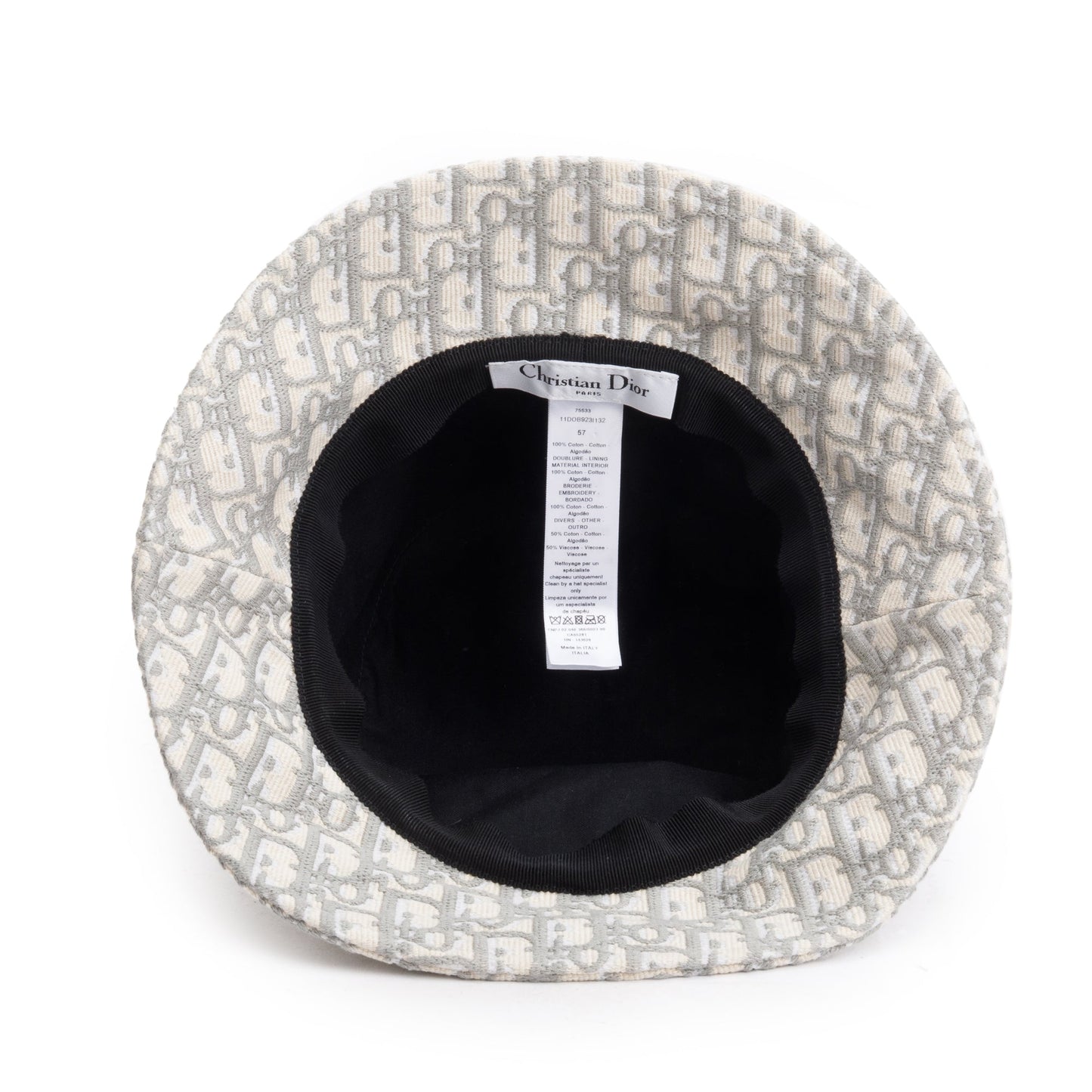 Christian Dior White/Gray Embroidery Oblique Small Brim Bucket Hat