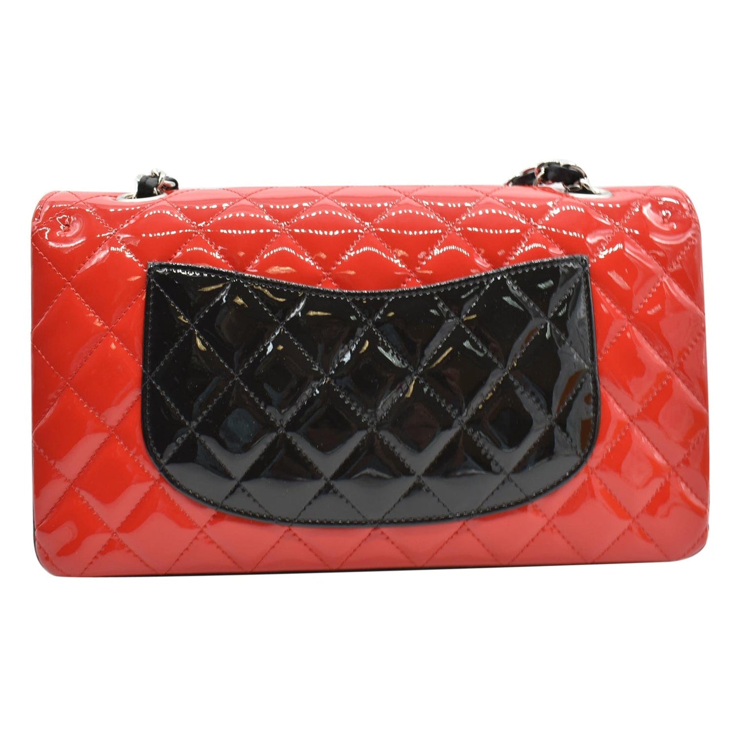 Luxury Chanel Medium Double Flap Quilted Patent Leather Shoulder Bag Black/Red