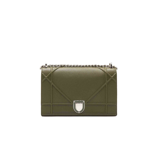 Luxury Dior Olive Leather Medium Luxury Diorama Shoulder Bag